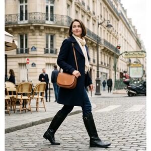 Coach Maely Soft Black Leather Knee High Riding  Gold Buckle Accent Boots Sz 8.5